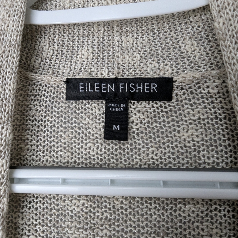 Eileen Fisher Linen Blend Loose Knit Open Cardigan Size M Heathered Beige - Picture 2 of 9